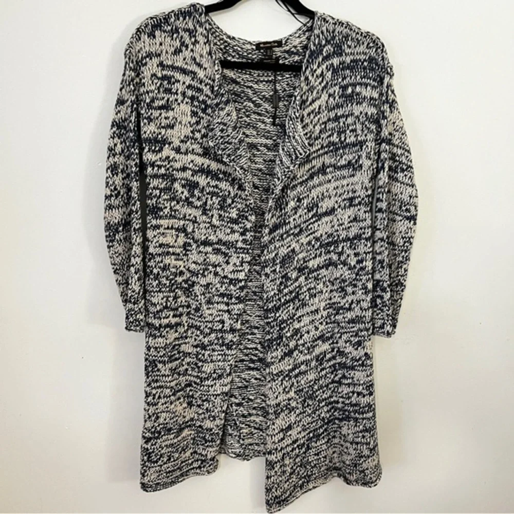 Massimo Dutti Blue and White Long Duster Cardigan Sweater